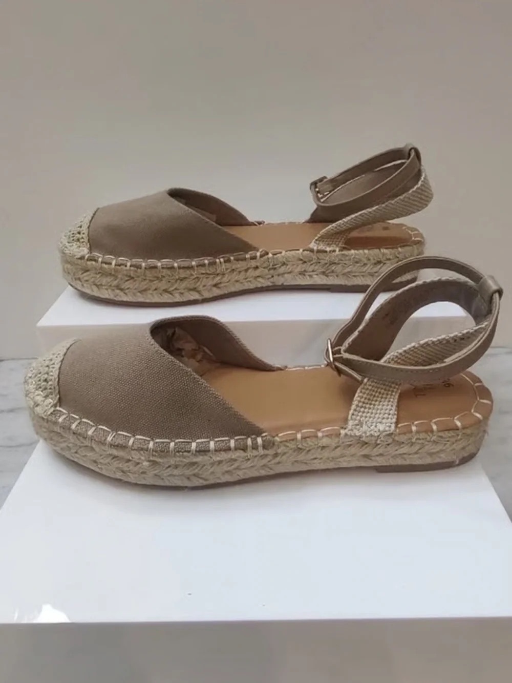 Time and Tru Taupe Espadrille Wedge Sandals with Ankle Strap
